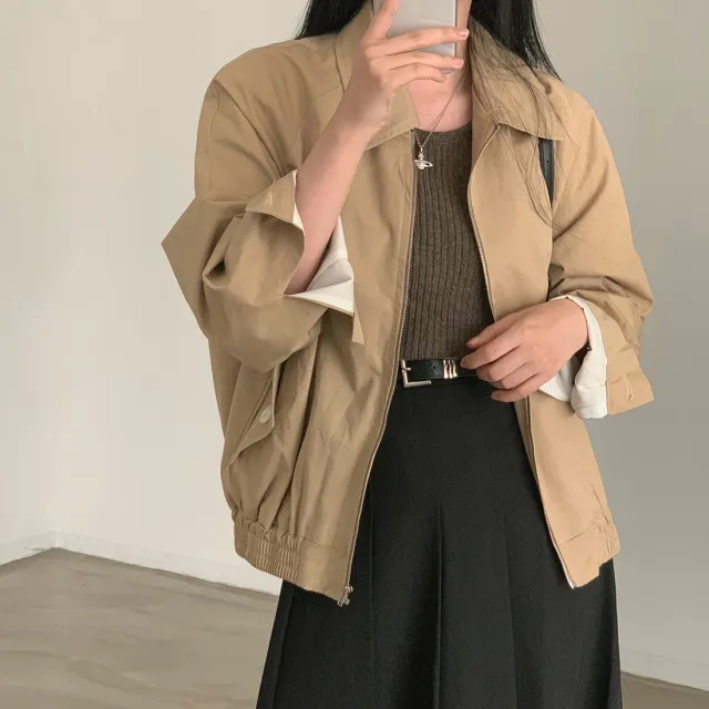 Simple Small Baseball Uniform Short Jacket Thin Jacket Top Khaki - Shop at LoveMi