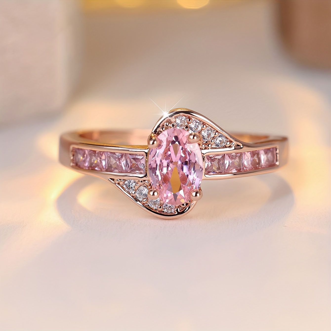 Elegant Pink Crystal Ring