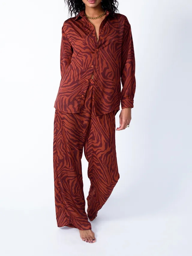Loose Printed Shirt Women's Suit Orange - Shop at LoveMi