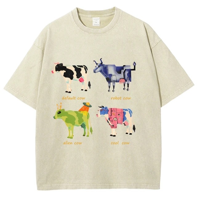 Mens Retro Cotton Funny Cow Streetwear Printed Top