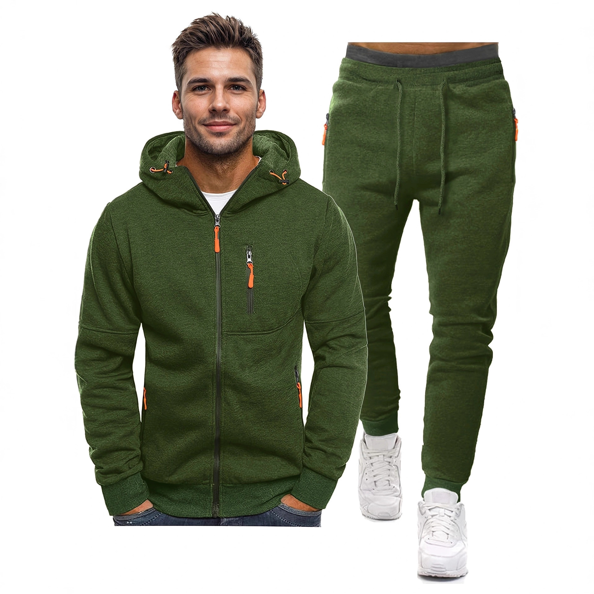 Zippered-pocket Hoodie And Pants Set Relaxed Fit