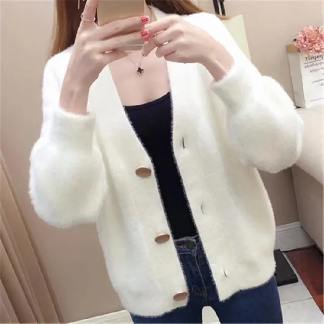 Fashionable Knitted Short Loose Outer Tops Women White - Shop at LoveMi