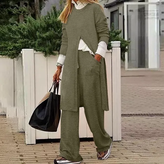 Autumn And Winter Leisure Two piece Set For Women Army Green - Shop at LoveMi
