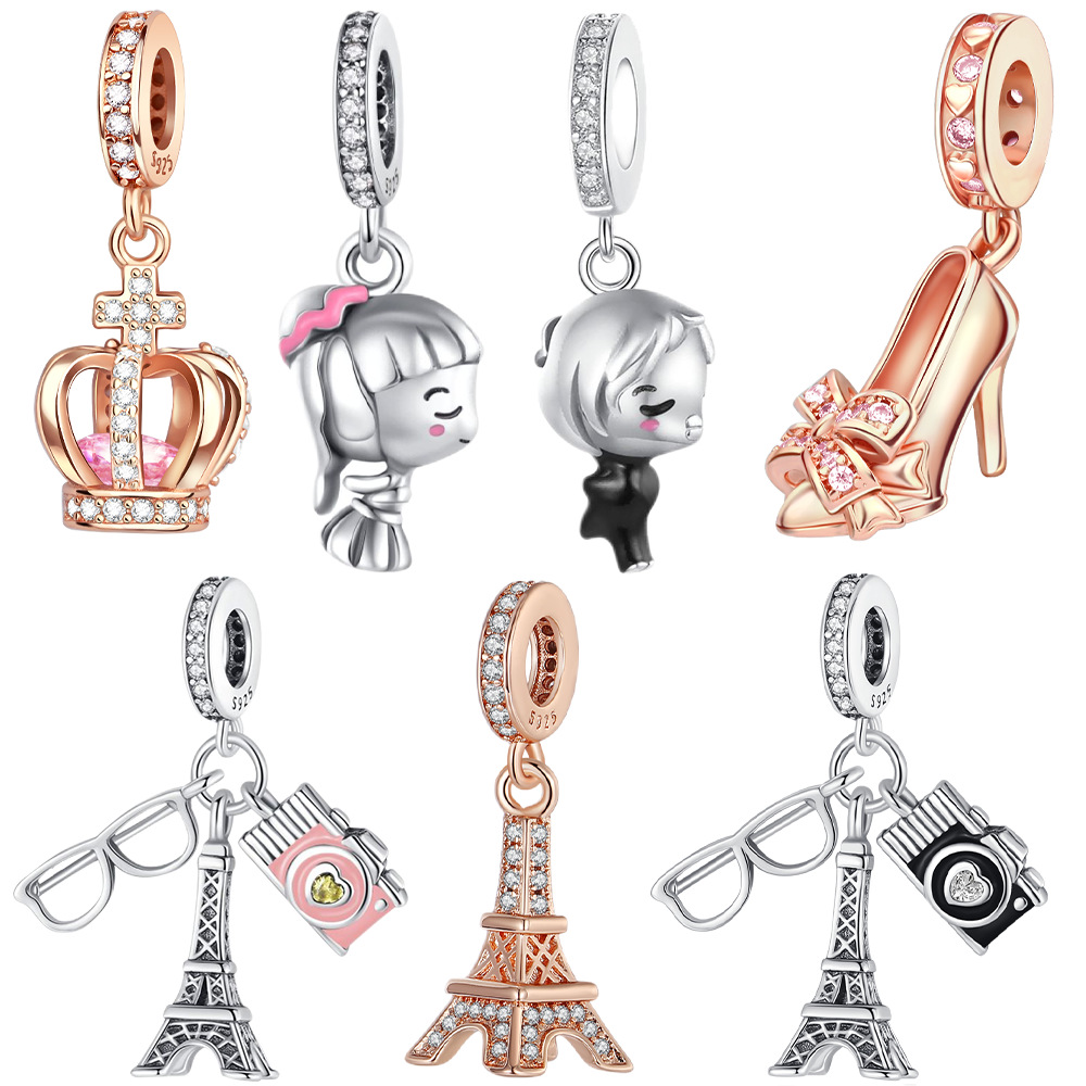 Copper-Plated Silver Dating Travel Camera Tower DIY Pendant