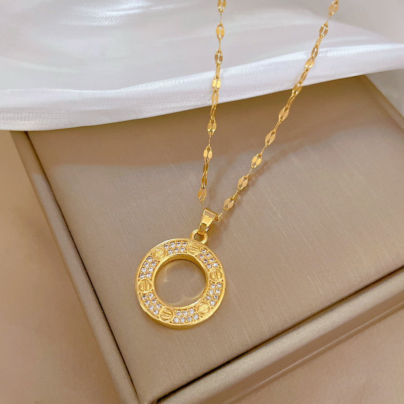 Elegant Micro-paved Diamond Ring Necklace For Women
