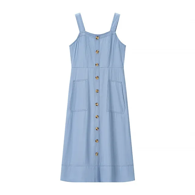 Single breasted Mid length Slim Fit Denim Dress Blue - Shop at LoveMi