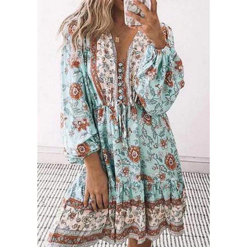 European And American Bohemian Rayon Dress High Waist A- Line Skirt