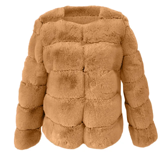 Women's Coat Fox Horizontal Stitching Artificial Fur Camel - Shop at LoveMi