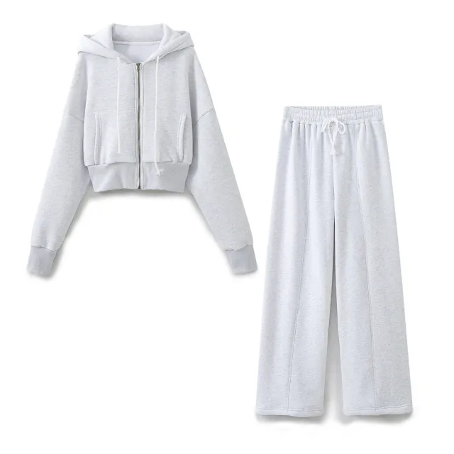 Women's Clothing Short Sport Cardigan Sweater Running Pants Suit Light Gray Suit A4 - Shop at LoveMi