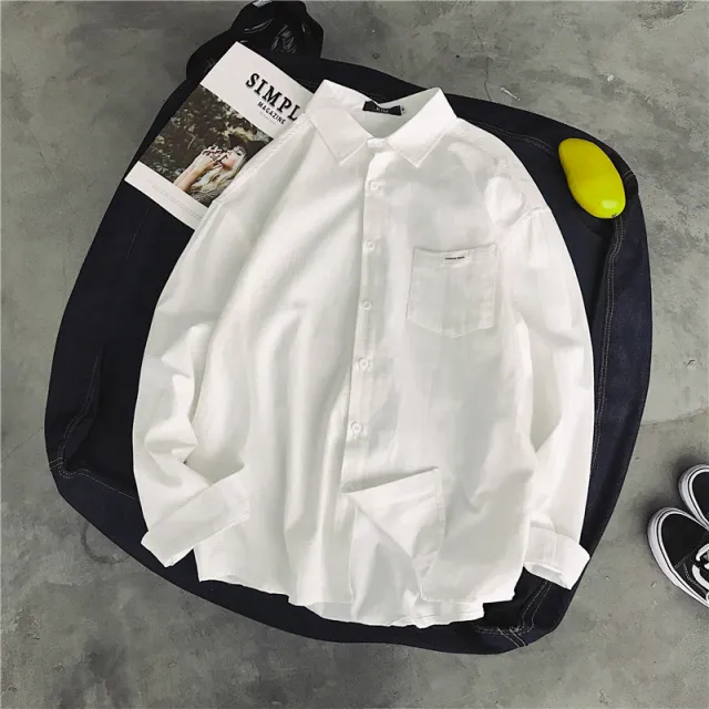 Long Sleeve Shirt Loose Solid Color Shirt White - Shop at LoveMi