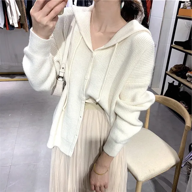Hooded Sweater Women's Design Long Sleeve Wear Soft Glutinous White - Shop at LoveMi