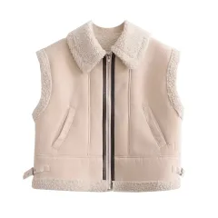 Street Fashion 3 Color Fur Vest Coat 9605 - Creamy White - View 1