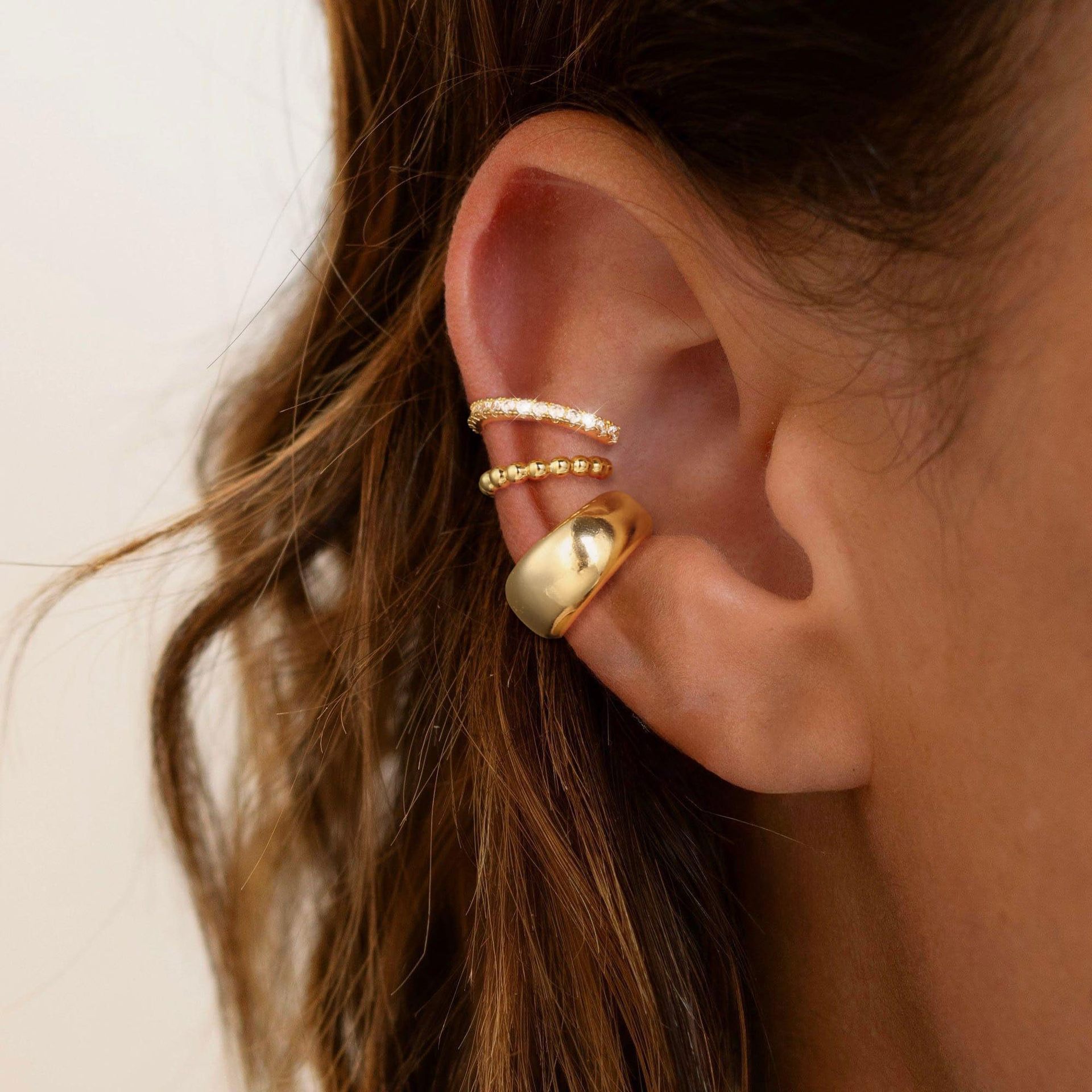 Stylish Glossy Ear Clip All-match Women's Earrings Three-piece Set