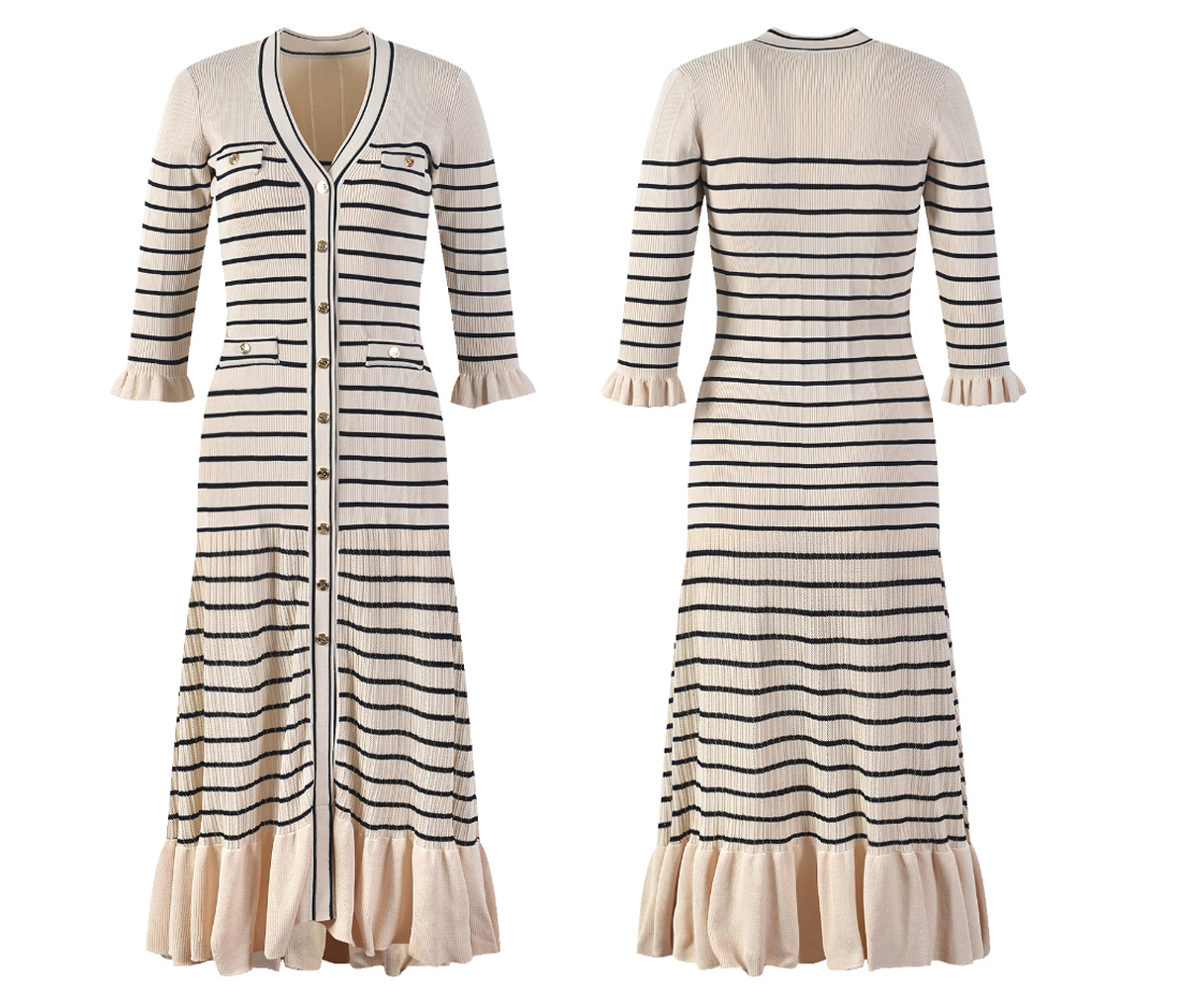 Striped V-Neck Knitted Dress, picture 7 of 9
