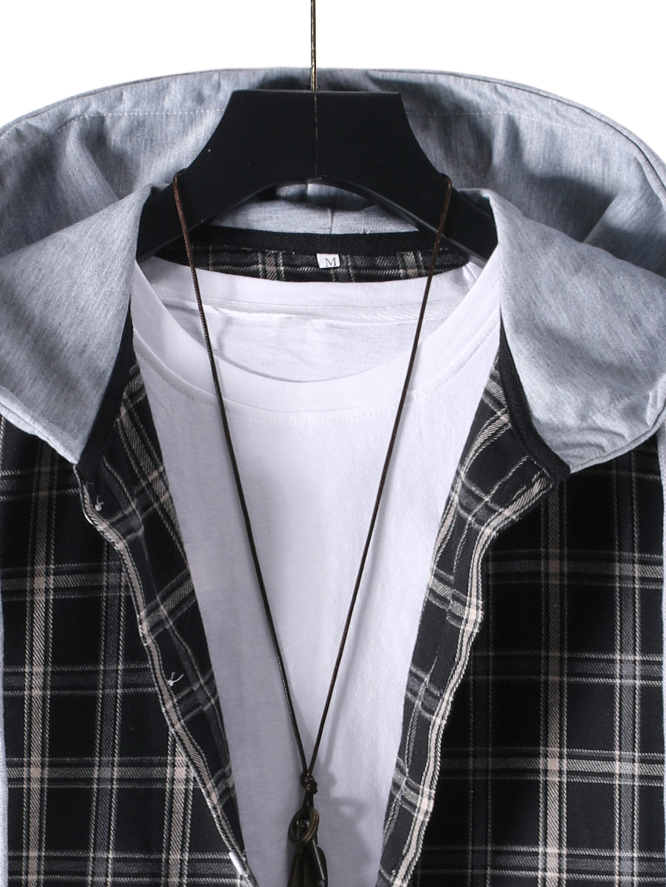 Title 13, Nieuwe Heren Hooded Plaid Shirt met Lange Mouwe...