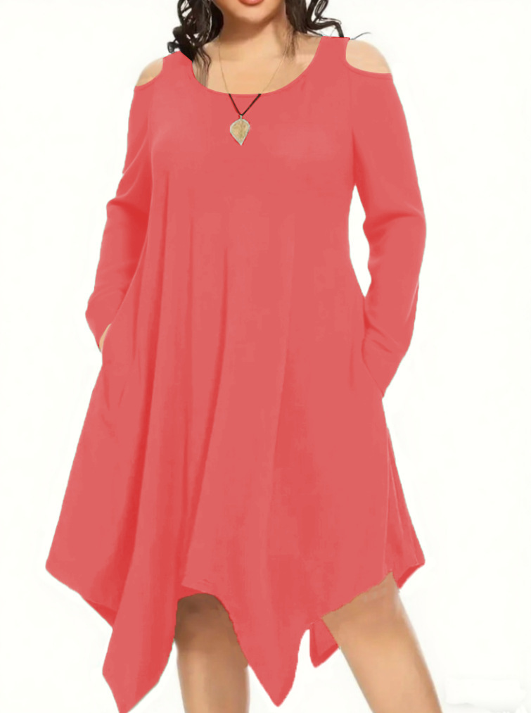Slim Fit Slimming And Fashionable Irregular Design Long Sleeve Plus Size Dress Watermelon Red - Shop at LoveMi