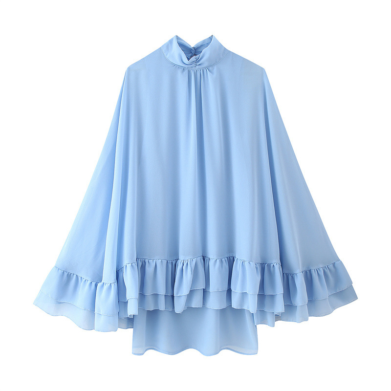 Graceful Stand Collar Trumpet Sleeve Cape Style Dress