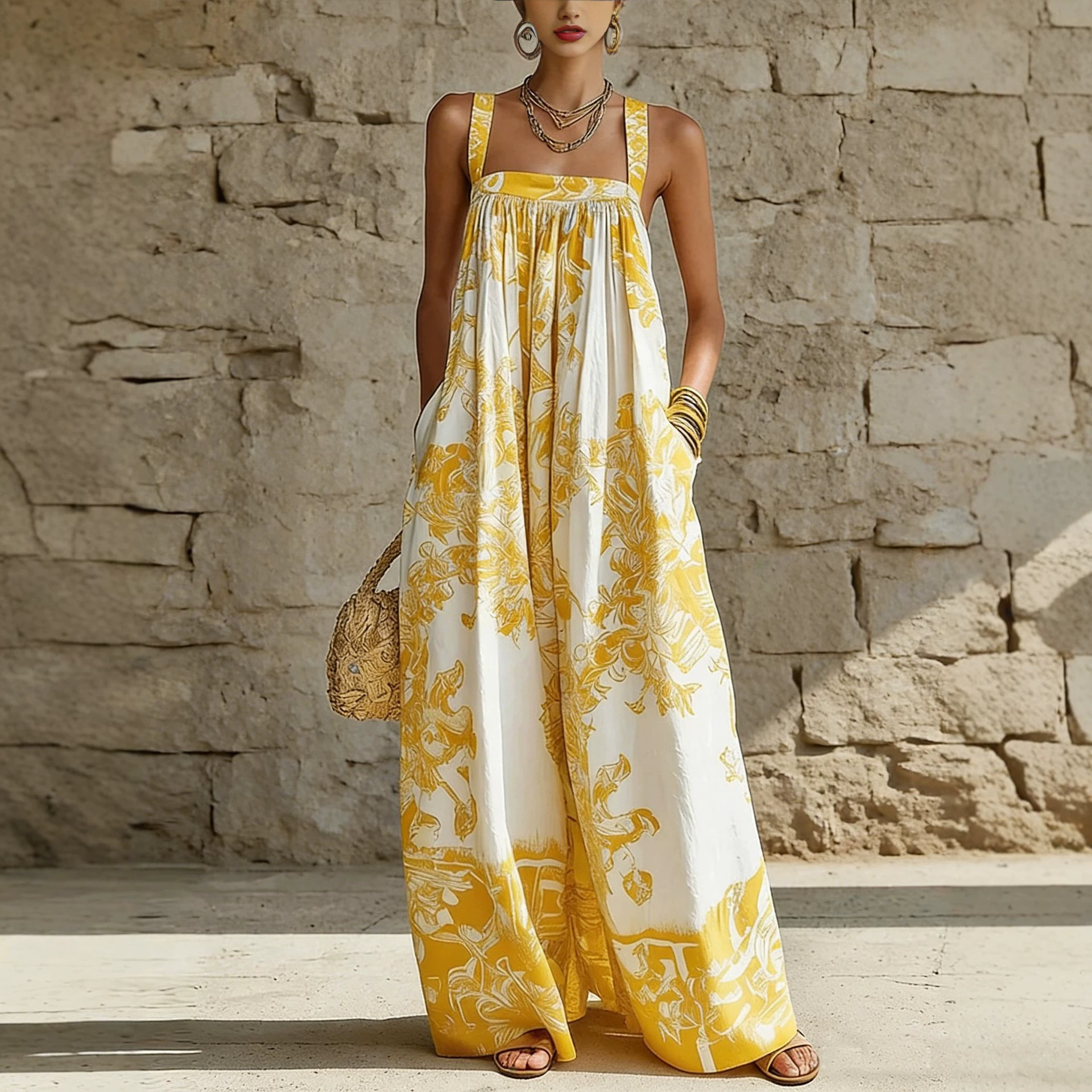 Printed Vacation Slip Dress For Women