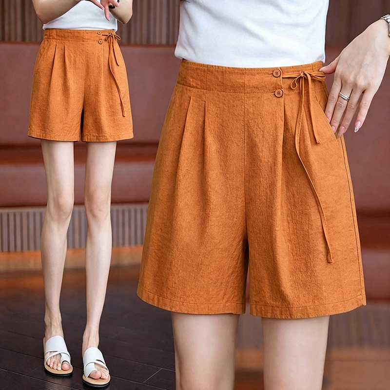 Elastic-waist Loose-fit Figure-flattering Cropped Linen Shorts