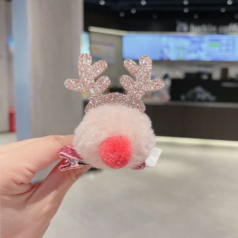 Pink Pompon Antlers Clip