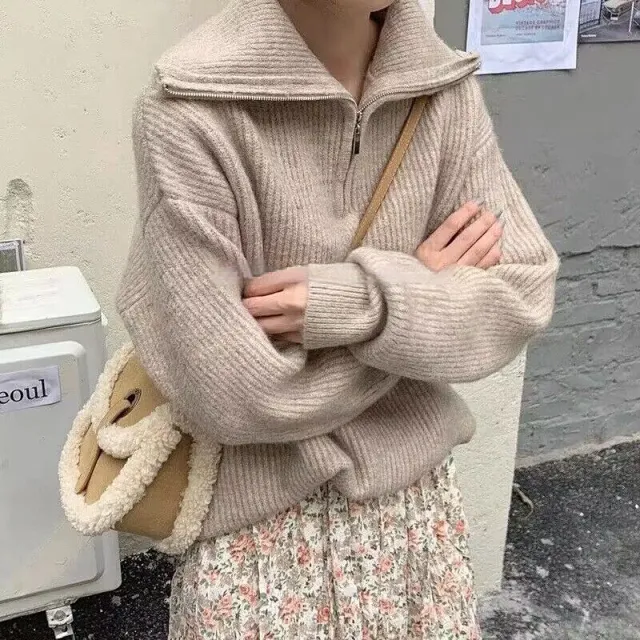 Autumn And Winter Gentle Stand Collar Sweater Cardigan Coat Loose Women Advanced Camel - Shop at LoveMi