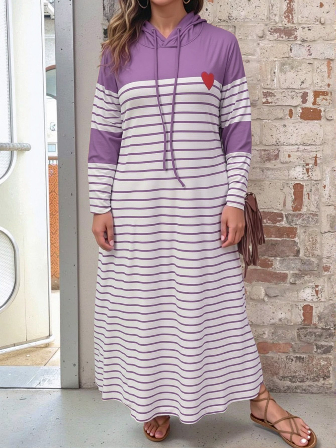 Long Sleeve Knee length H cut Front Pocket Violet M - Shop at LoveMi