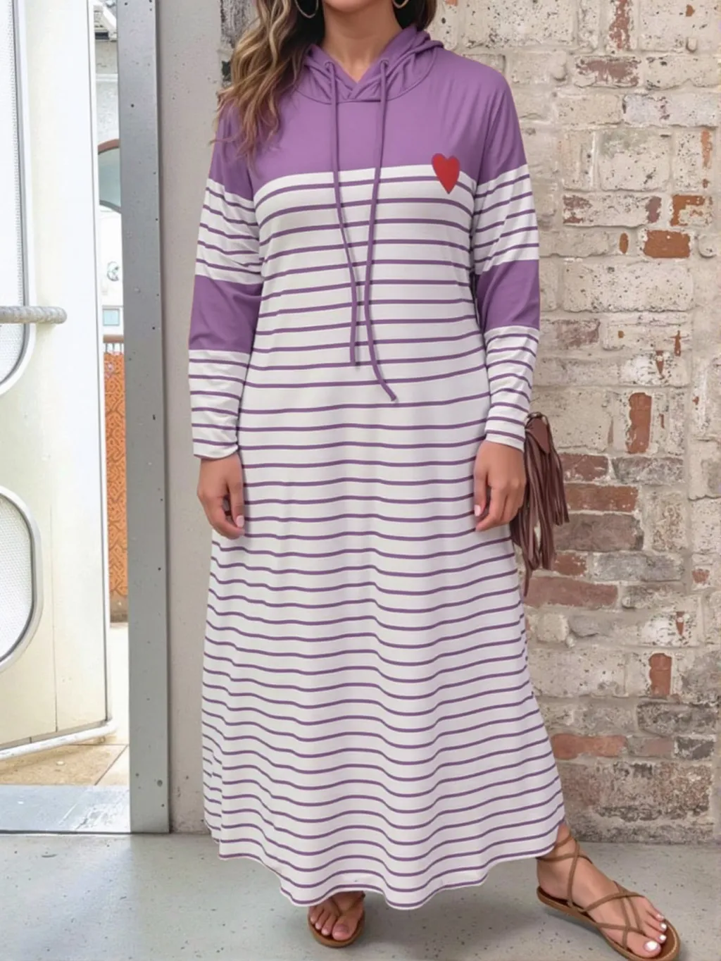 Long Sleeve Knee-length H-cut Front Pocket - Violet-M