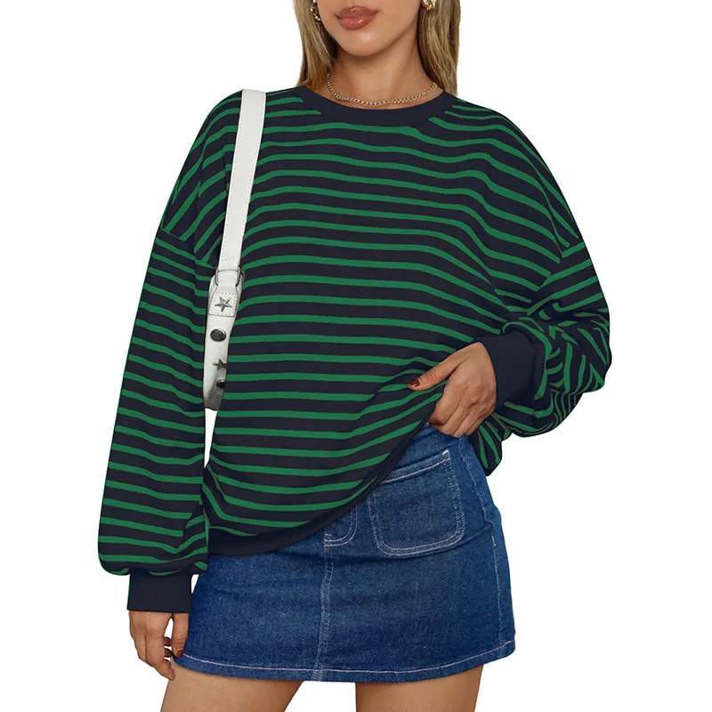 Cross Border TK Hot Oversized Loose Casual Striped Bathroom - Green