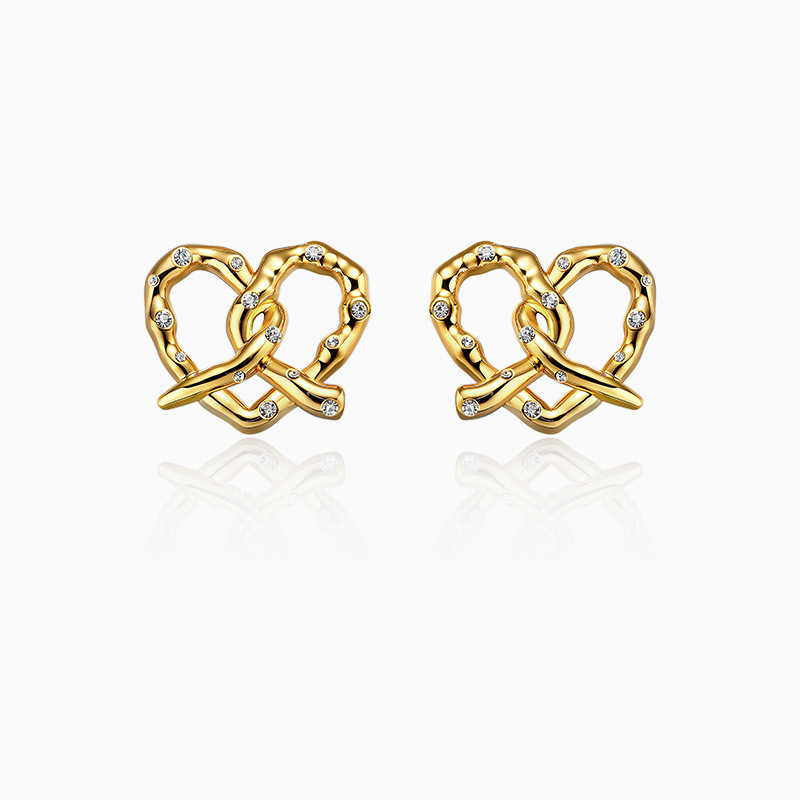 Retro Knot Three-dimensional Cross Rhinestone Earrings