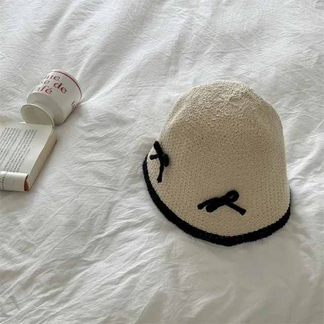Japanese Cute Bow Knitted Fisherman Hat Women Beige - Shop at LoveMi