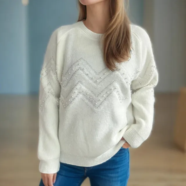 European And American Crew Neck Casual Long sleeved Sweater White - Shop at LoveMi