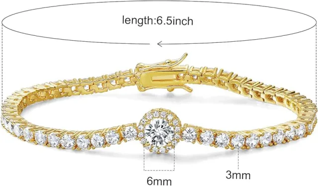 Classic 18K Gold Electroplated Zircon High grade Tennis Bracelet Full Diamond European And American Hip Hop Style Personality 3Mm Yellow Gold - Shop at LoveMi
