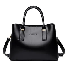 Handbag Soft Leather Large Capacity Versatile Shoulder Crossbody Mom Bag - Black - View 1