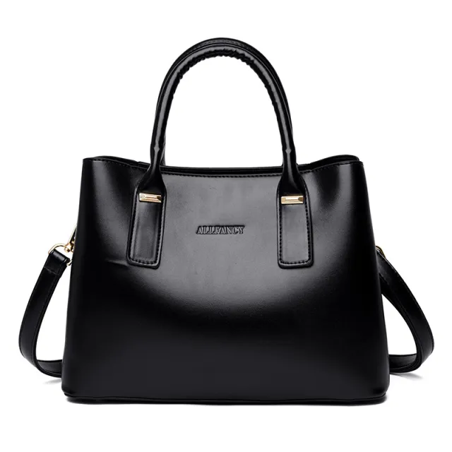Handbag Soft Leather Large Capacity Versatile Shoulder Crossbody Mom Bag Black - Shop at LoveMi