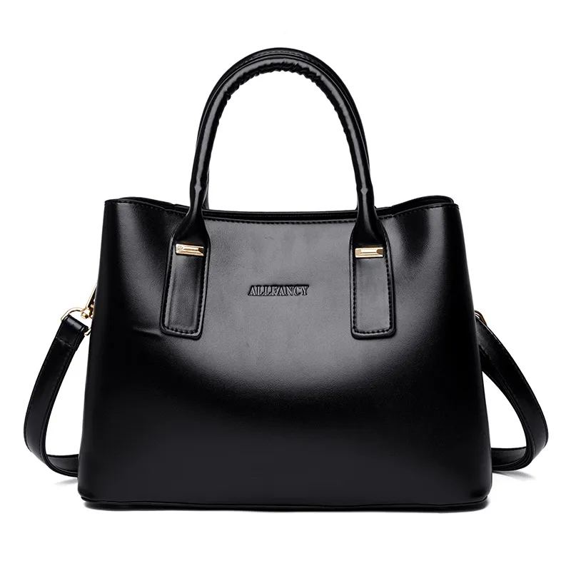 Handbag Soft Leather Large Capacity Versatile Shoulder Crossbody Mom Bag - Black