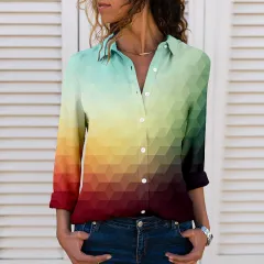 Women's 3D Digital Printing Gradient Colour Polo Collar Top Youth Simplicity Casual Ladies Shirt - 5 Colours - View 1