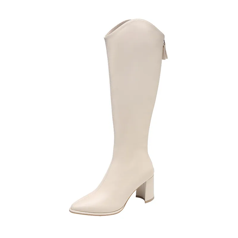 Fashion Personality Pointed Toe Long Boots Women - Beige