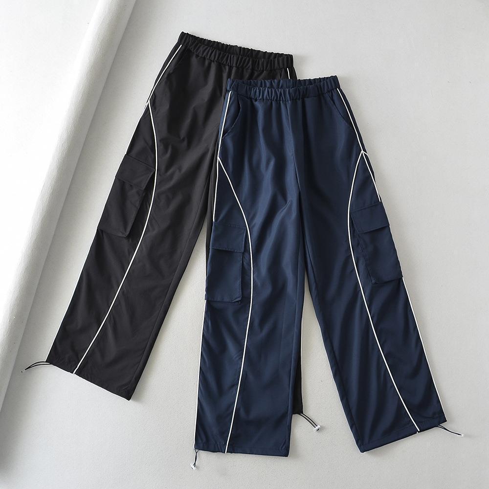 Springautumn Loose Fitting Striped Patchwork Wid Leg Pants