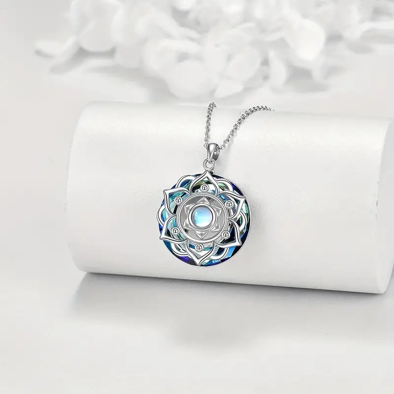 Fashion Electroplated Lotus Moonstone Pendant Necklace
