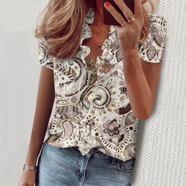 European And American Summer Ruffles Short Sleeve Slim Flower Print Figure 2 Xl - Shop at LoveMi