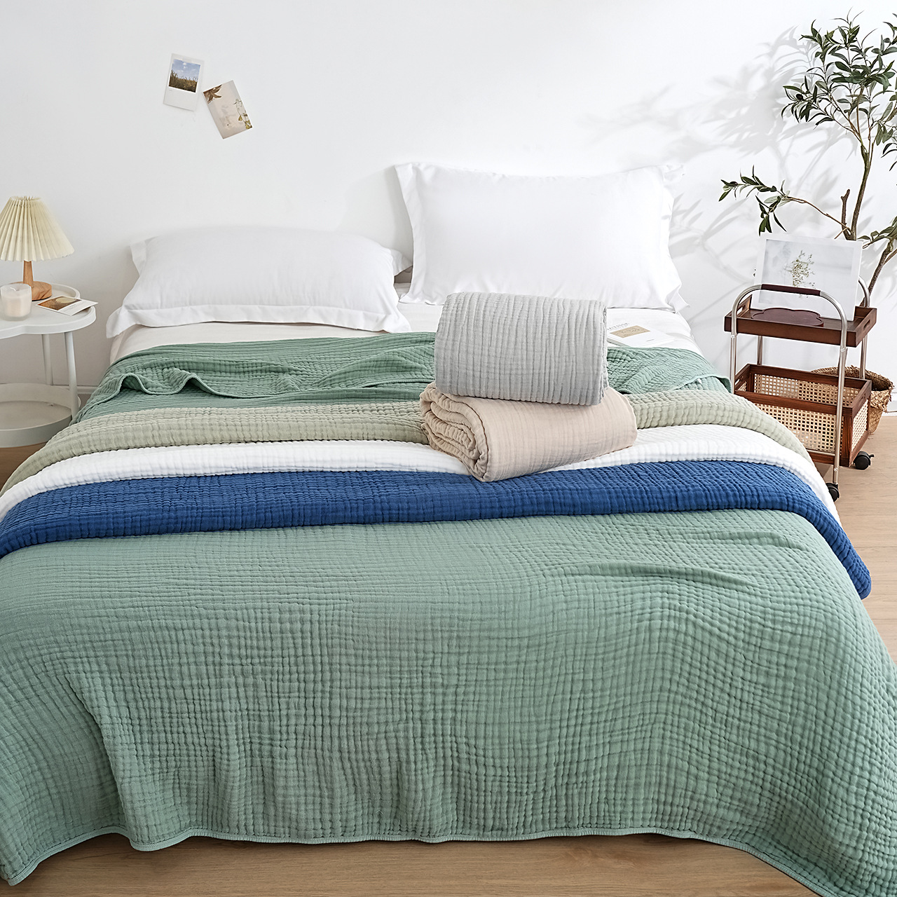 Solid-color Plain-weave Muslin Quiltthrow Blanket