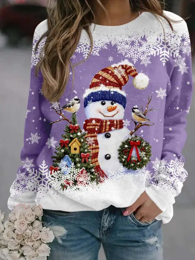 Women's Christmas Snowman Print Top 2 Color - Shop at LoveMi