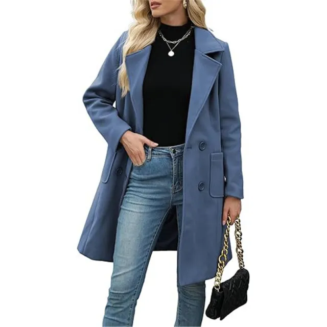 Winter Korean Style Slim Mid length Double Breasted Turn down Collar Coat Blue - Shop at LoveMi