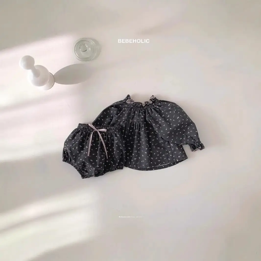 Ruffle-trimmed Cute Floral Shorts Set For Girls