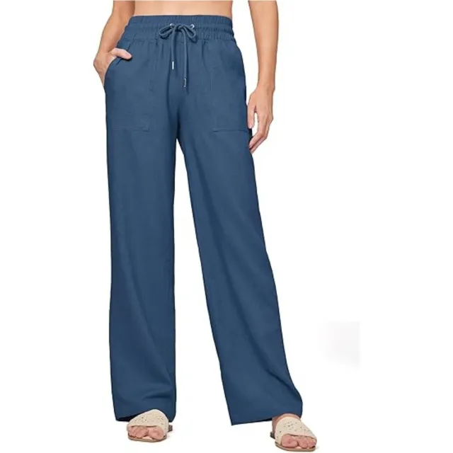 Women's Linen Wide leg Cotton And Linen Casual Beach Summer Pants Denim Blue - Shop at LoveMi