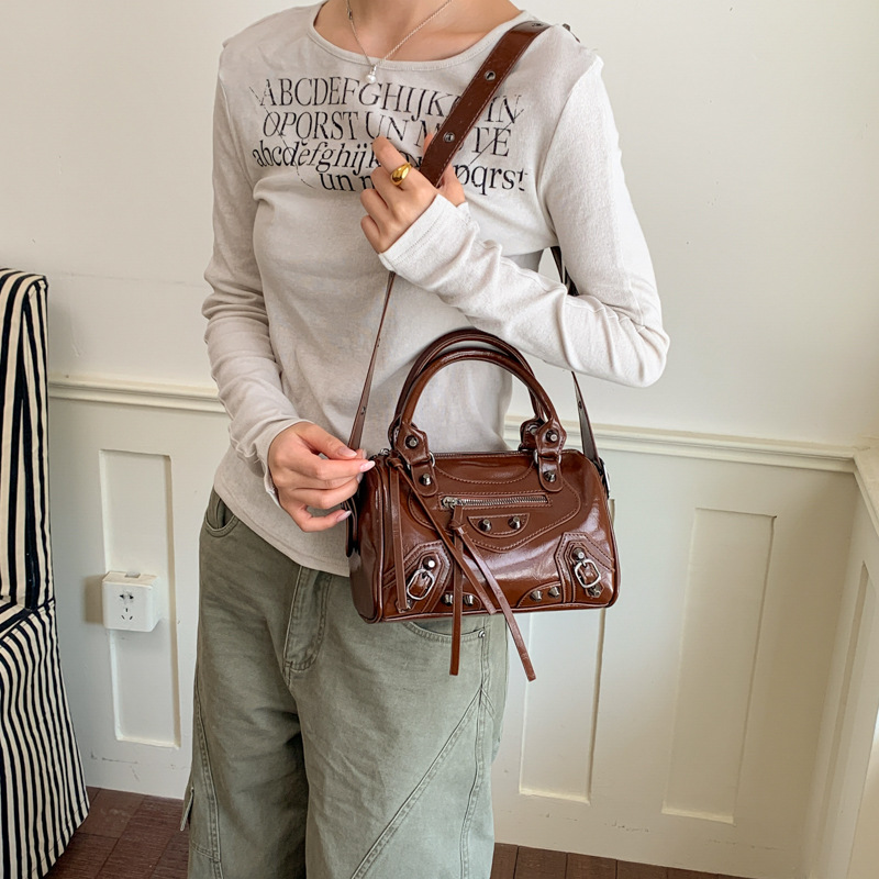 Handbag With Tassel And Stud Detailing Biker-style Shoulder Bag Crossbody Underarm Pillow Bag