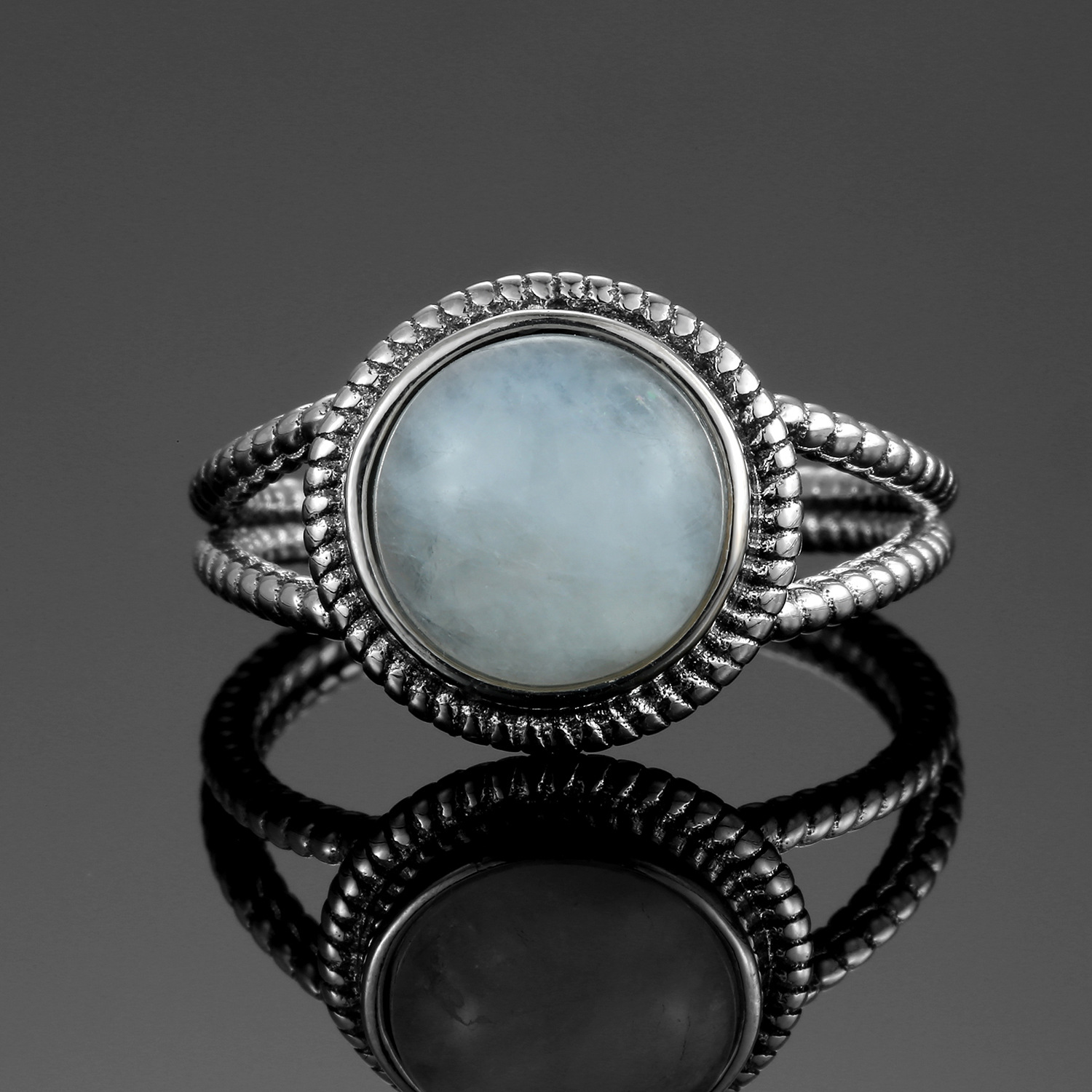 Court Style Moonstone Niche Mid-ancient Vintage Pattern Wide Face Ring