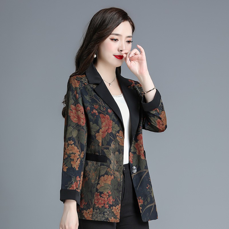 Loose Western Style Younger Pattern Print V-neck Cardigan Autumn Top Women