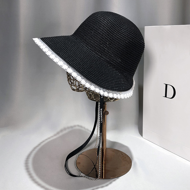 Japanese Minority Straw Hat Women's Summer Lace Black - Shop at LoveMi