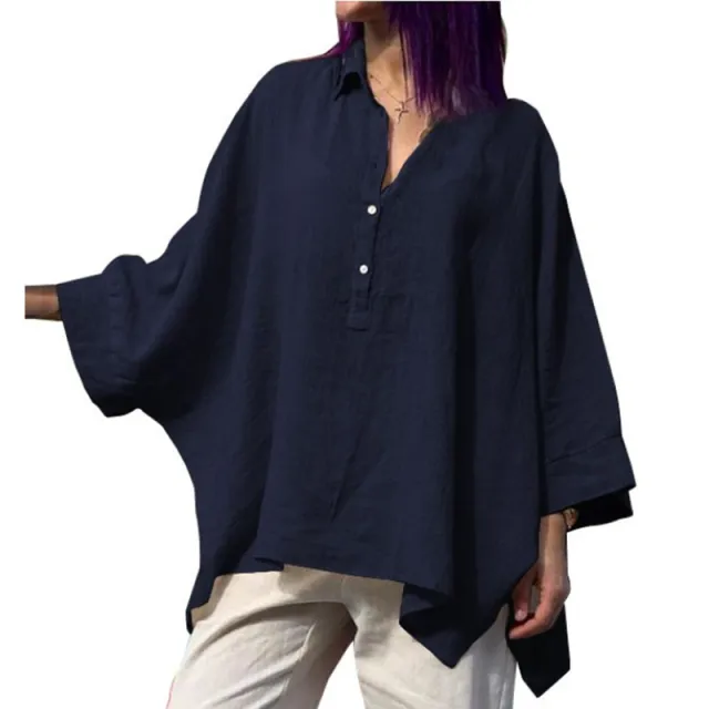 Batwing Clothes Loose Cotton And Linen Tops Blue - Shop at LoveMi